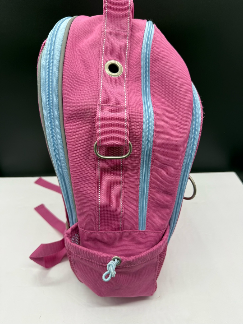 Pottery Barn Kids Pink Backpack With Light Blue Trim- Like New — image 7 of 8